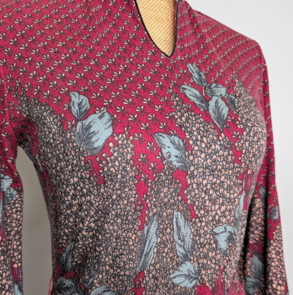 Vintage 1970's maroon floral dress - Picture 3 of 6